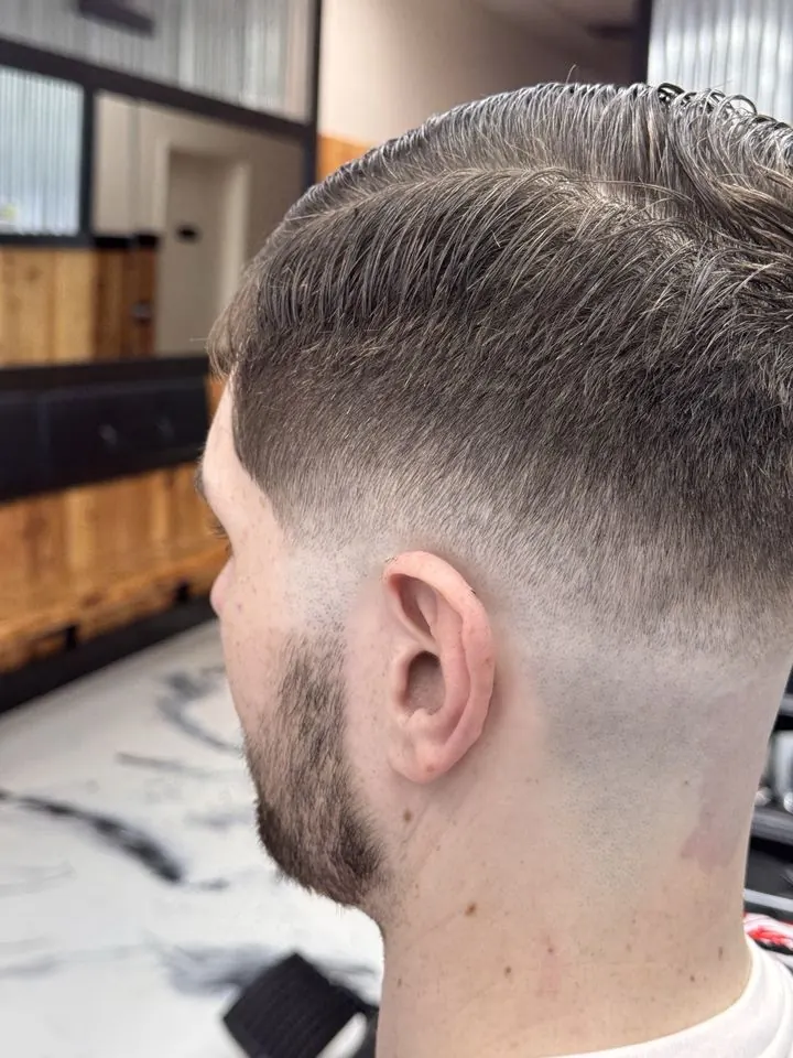 Mid fade with a textured top, side view
